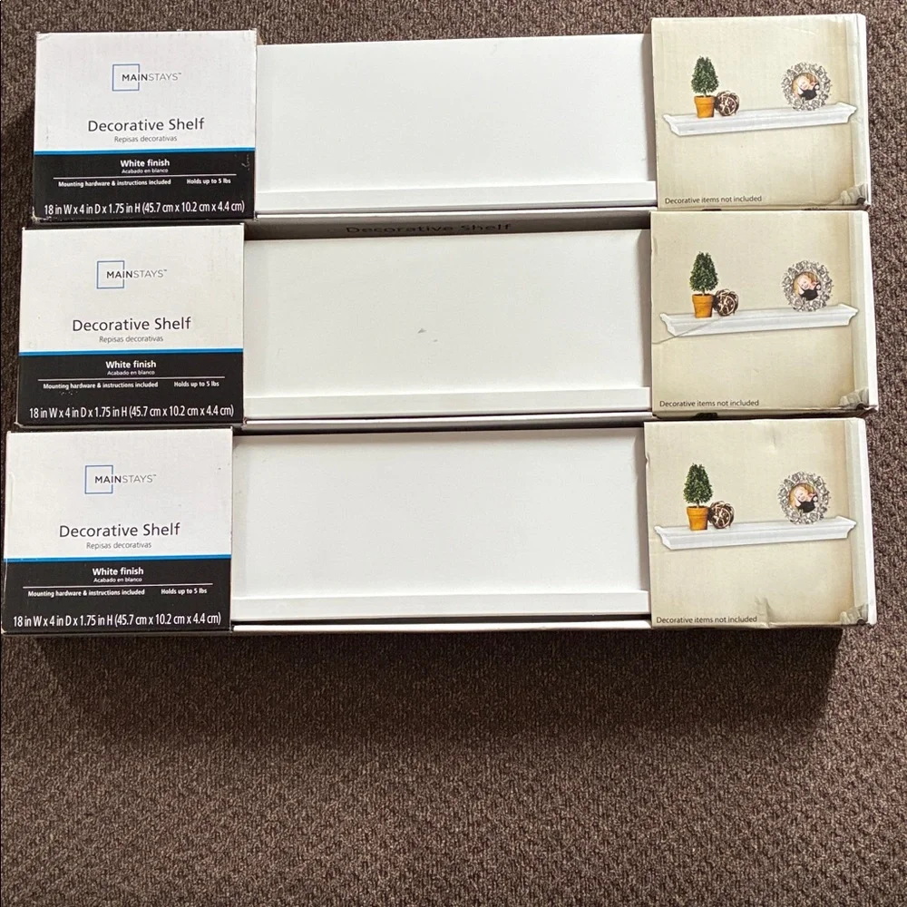 Set of 3 Mainstays White Decorative Floating Shelves (NIB, Minor Flaw on One)